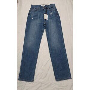 Zenana Womens Distressed Straight-Leg Jeans Size 26 Medium Wash Denim